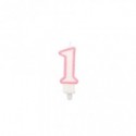 Candelina Party Go bianco e rosa H.6 cm n° 1 EA0195 (Conf.5)
