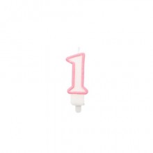 Candelina Party Go bianco e rosa H.6 cm n° 1 EA0195 (Conf.5)