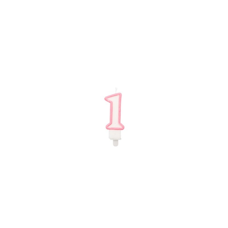 Candelina Party Go bianco e rosa H.6 cm n° 1 EA0195 (Conf.5)