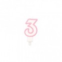 Candelina Party Go bianco e rosa H.6 cm n° 3 EA0197 (Conf.5)