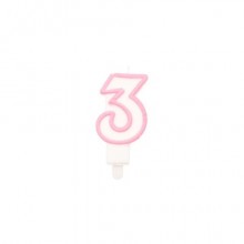 Candelina Party Go bianco e rosa H.6 cm n° 3 EA0197 (Conf.5)