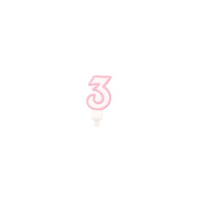 Candelina Party Go bianco e rosa H.6 cm n° 3 EA0197 (Conf.5)