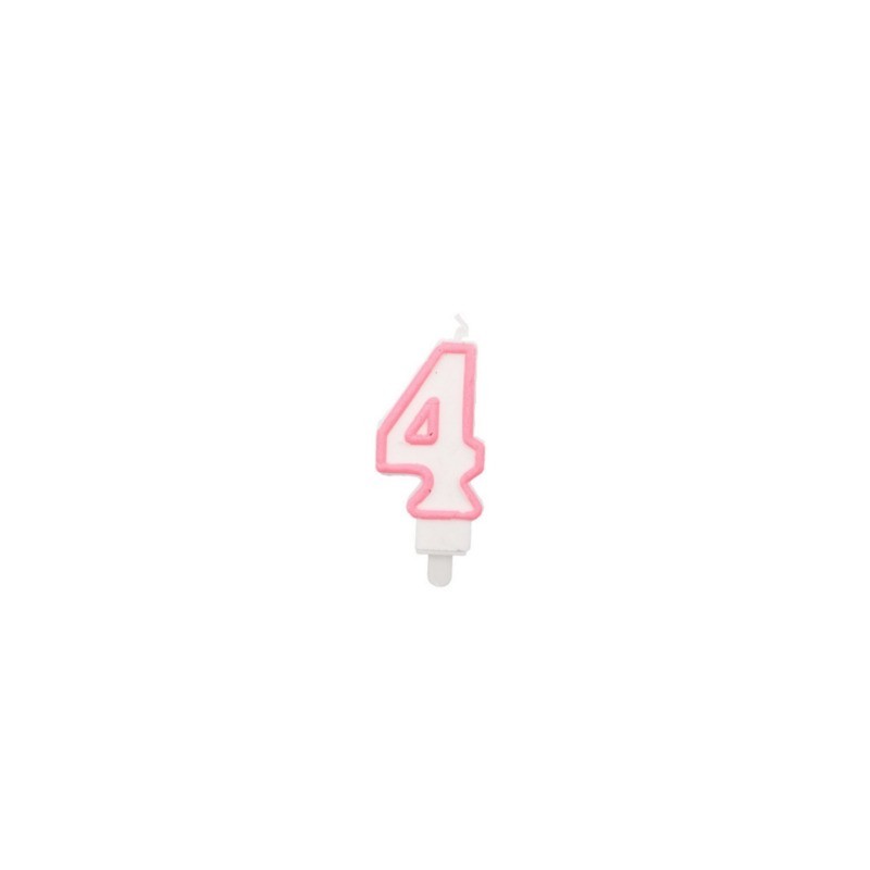 Candelina Party Go bianco e rosa H.6 cm n° 4 EA0198 (Conf.5)