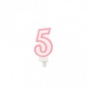 Candelina Party Go bianco e rosa H.6 cm n° 5 EA0199 (Conf.5)