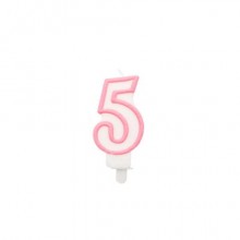 Candelina Party Go bianco e rosa H.6 cm n° 5 EA0199 (Conf.5)