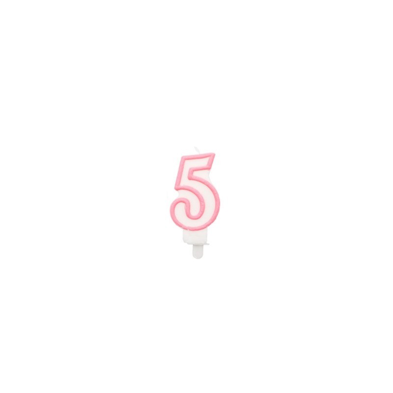 Candelina Party Go bianco e rosa H.6 cm n° 5 EA0199 (Conf.5)