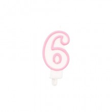 Candelina Party Go bianco e rosa H.6 cm n° 6 EA0200 (Conf.5)