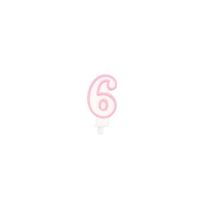 Candelina Party Go bianco e rosa H.6 cm n° 6 EA0200 (Conf.5)