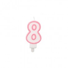 Candelina Party Go bianco e rosa H.6 cm n° 8 EA0202 (Conf.5)
