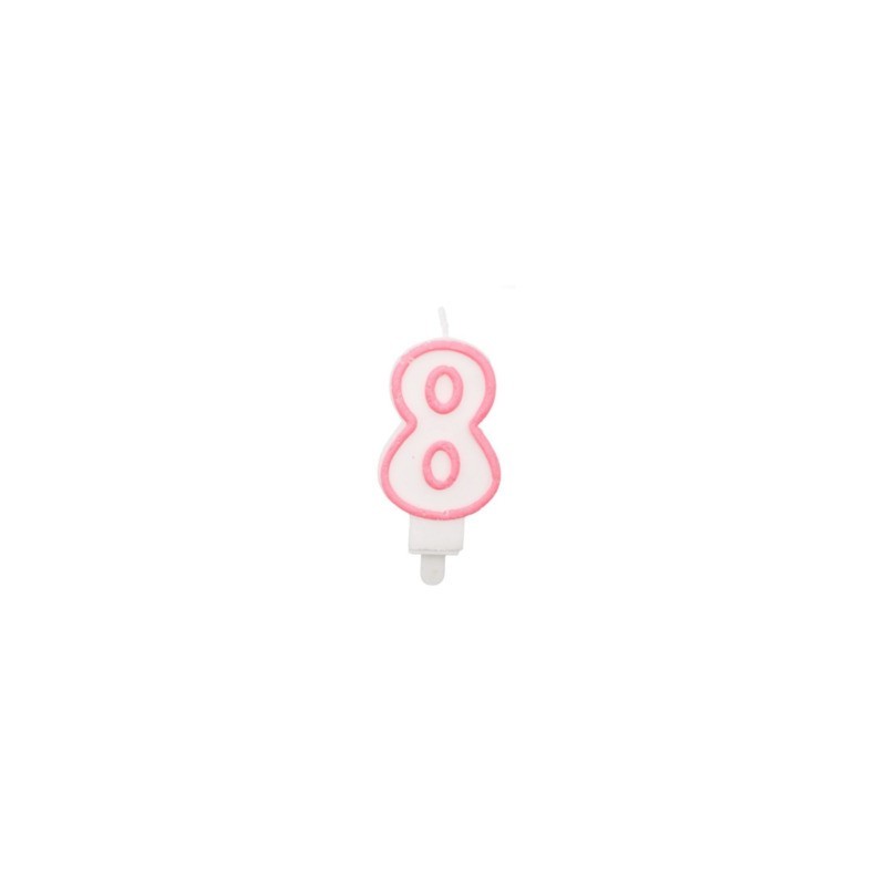 Candelina Party Go bianco e rosa H.6 cm n° 8 EA0202 (Conf.5)