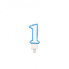 Candelina Party Go bianco e azzurro H.6 cm n° 1 EA0205 (Conf.5)