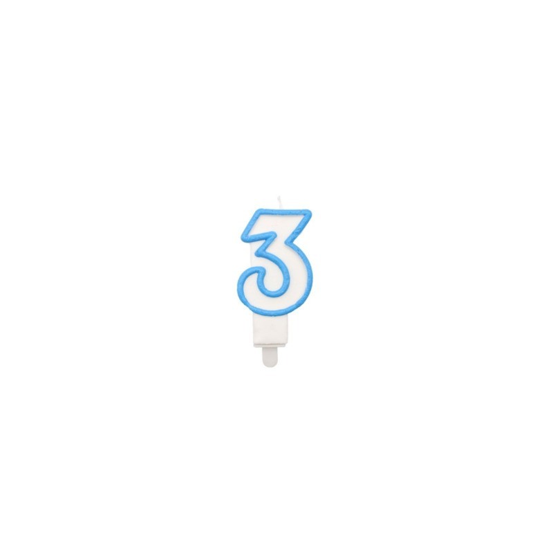 Candelina Party Go bianco e azzurro H.6 cm n° 3 EA0207 (Conf.5)