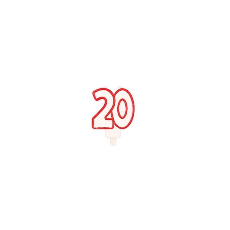 Candelina Party Go bianca e rossa H.7,5 cm 20 anni EA0460 (Conf.5)
