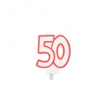 Candelina Party Go bianca e rossa H.7,5 cm 50 anni EA0042 (Conf.5)