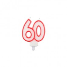 Candelina Party Go bianca e rossa H.7,5 cm 60 anni EA0043 (Conf.5)