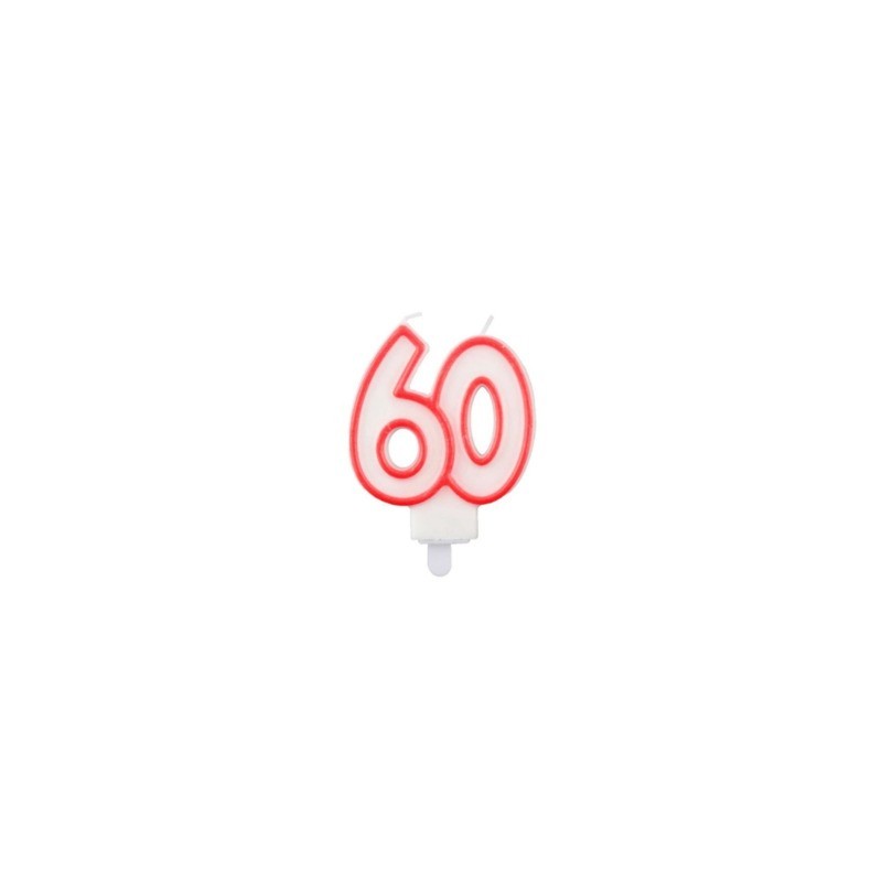 Candelina Party Go bianca e rossa H.7,5 cm 60 anni EA0043 (Conf.5)