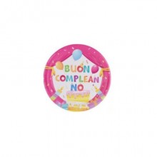 Piatti in carta Party Go Buon Compleanno rosa 18 cm - conf. 8 pz - AA0093-T
