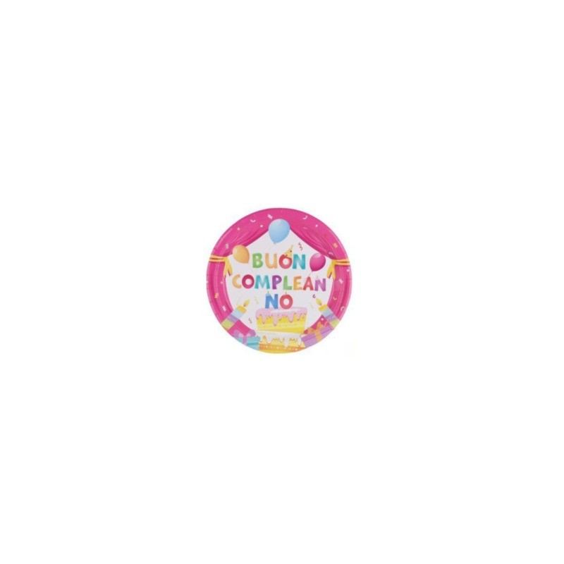Piatti in carta Party Go Buon Compleanno rosa 18 cm - conf. 8 pz - AA0093-T