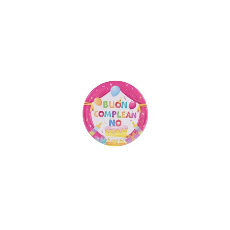 Piatti in carta Party Go Buon Compleanno rosa conf. 6 pz 23 cm AA0076-T