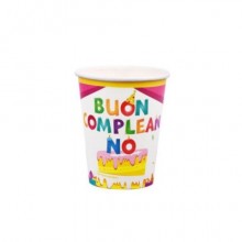 Bicchieri di carta Party Go Buon Compleanno rosa conf. 6 pz 27 ml AA0077-T