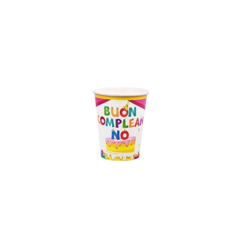 Bicchieri di carta Party Go Buon Compleanno rosa conf. 6 pz 27 ml AA0077-T