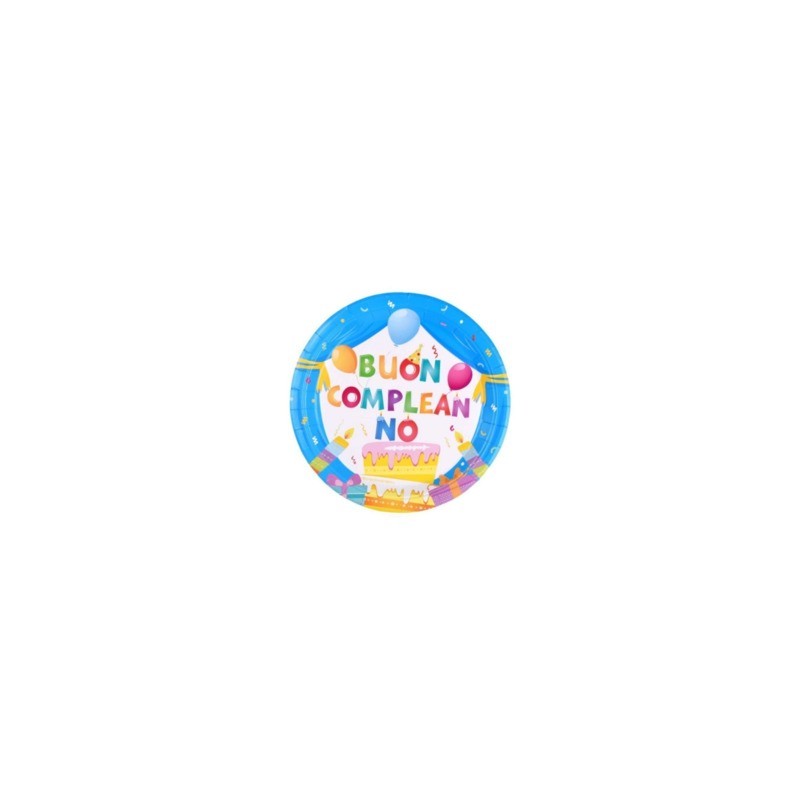 Piatti di carta Party Go Buon Compleanno azzurri conf. 6 pz 23 cm AC0070-T