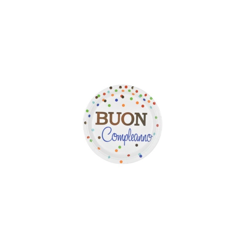 Piatti di carta Party Go Buon Compleanno pois colorati 18 cm - conf. 8 pz - AI0334