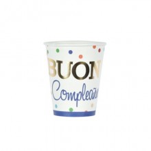 Bicchieri di carta Party Go Buon Compleanno pois colorati 27 ml - conf. 6 pz - AI0336