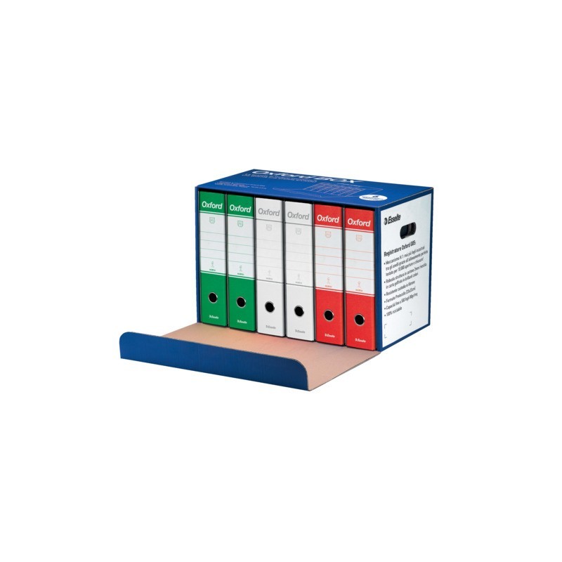 Registratori con custodia Esselte Oxford Box G85 Italia protocollo 54,5x36,5 cm - dorso 8 cm - conf. da 6 assortiti Italia