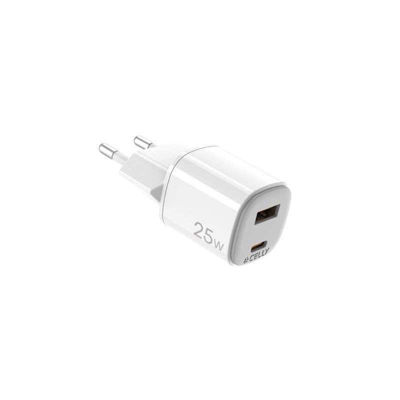 Caricatore da parete Celly GaN 1x USB-C 25W + 1x USB-A 18W - bianco UPTC1USB1USBC25