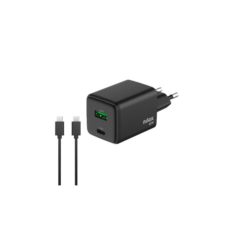 Caricatore da parete Nilox Tech GaN 45W con 1x USB-C + 1x USB-A colore nero NXGANUSBC45