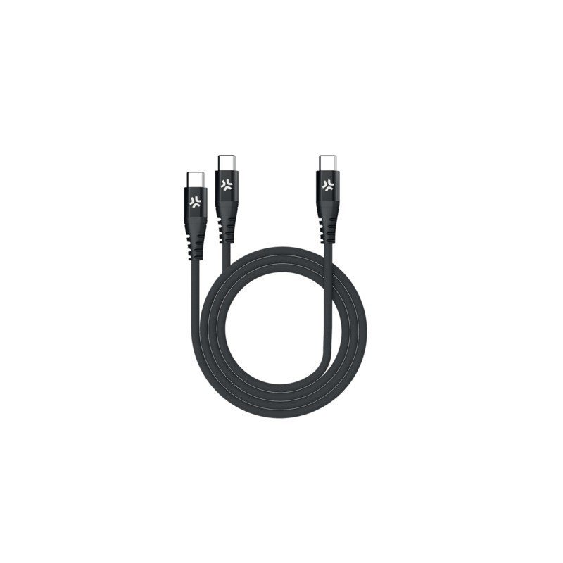 Cavo USB-C / 2x USB-C in nylon intrecciato Celly 100W 1,3 m - nero USBC2USBCBK