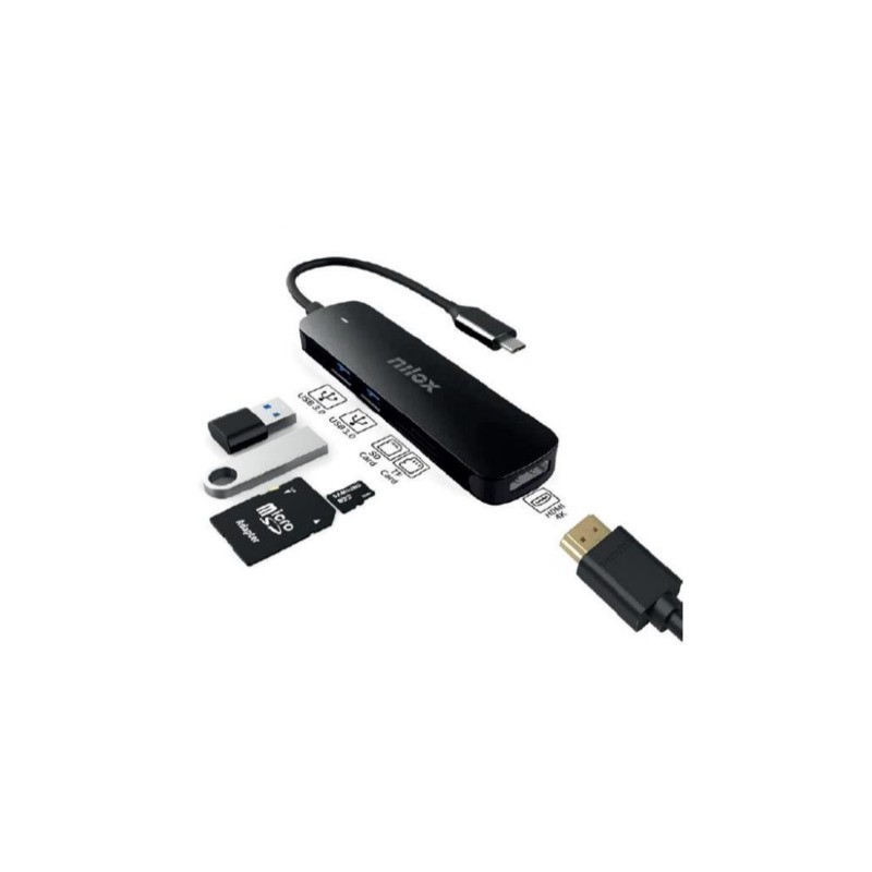 Docking station USB-C 5 in 1 Nilox Tech 1x HDMI 4K + 1x SD + 1x MicroSD + 2x USB-A 3.2 nero - NXDSUSBC05