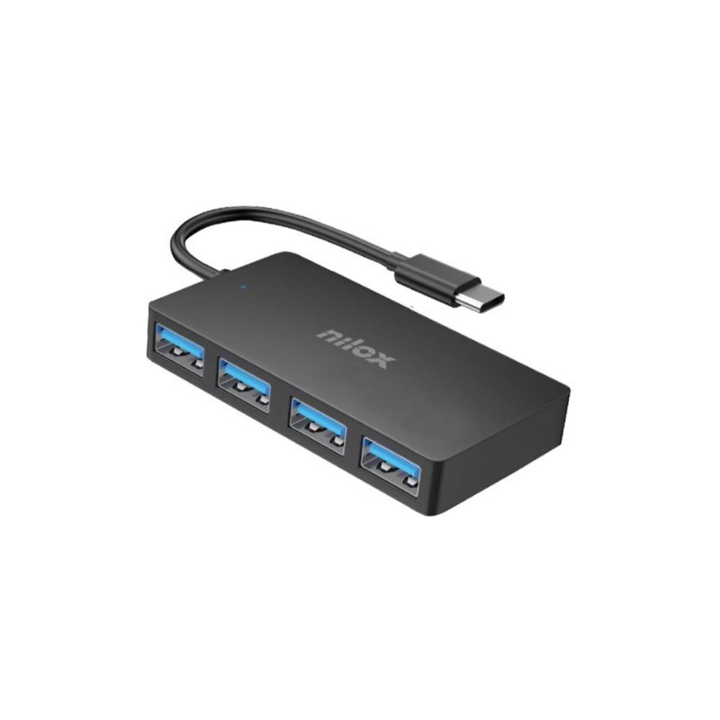 Hub slim USB-C Nilox Tech 4x USB-A 3.2 Gen 1 SuperSpeed fino a 5 Gbps 7,6x4,1x1,1 cm - colore nero -