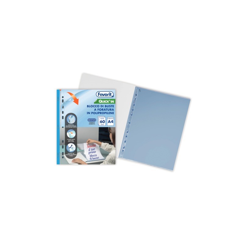 Blocco buste a perforazione universale Favorit Quick In A4 in PP 60 buste lisce 400205416