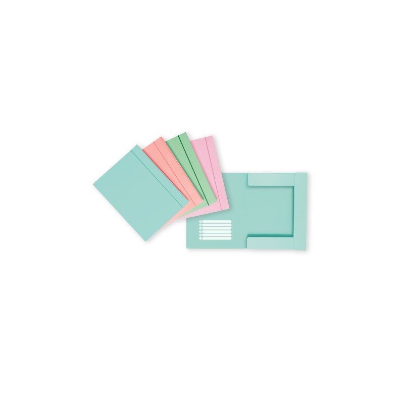 Cartella a 3 lembi con elastico Favorit 24,5x33 cm dorso 1 cm - conf. 12 pezzi in colori assortiti pastello - 400207015