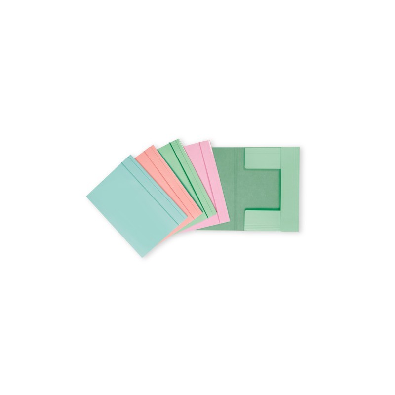 Cartella a 3 lembi con elastico Favorit 25x34,5 cm dorso 0-3 cm - conf. 25 pezzi in colori assortiti pastello - 400196482