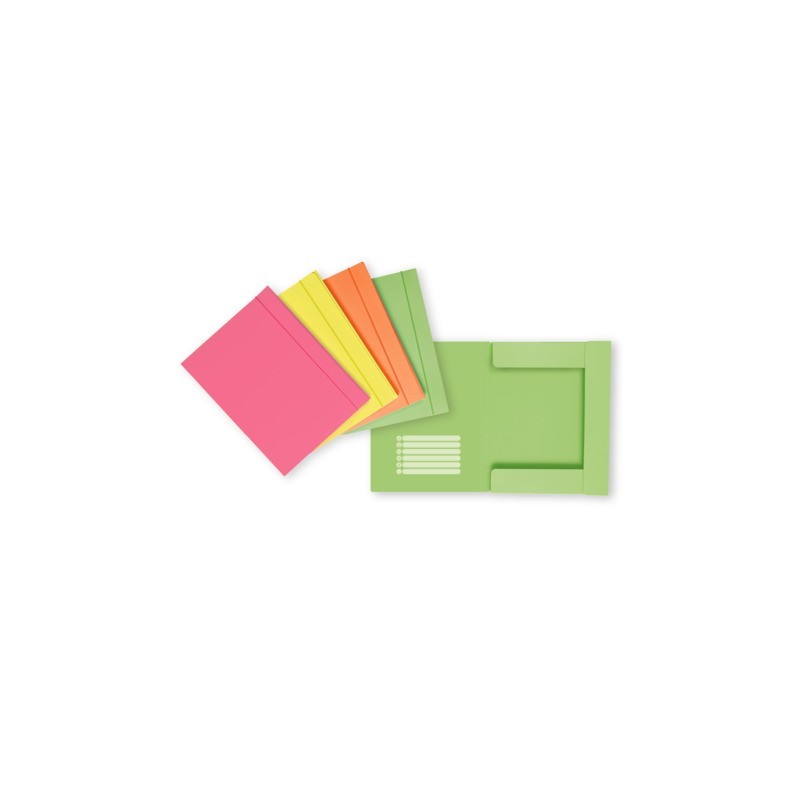Cartella a 3 lembi con elastico Favorit 24,5x33 cm dorso 1 cm - conf. 12 pezzi in colori assortiti neon - 400207017