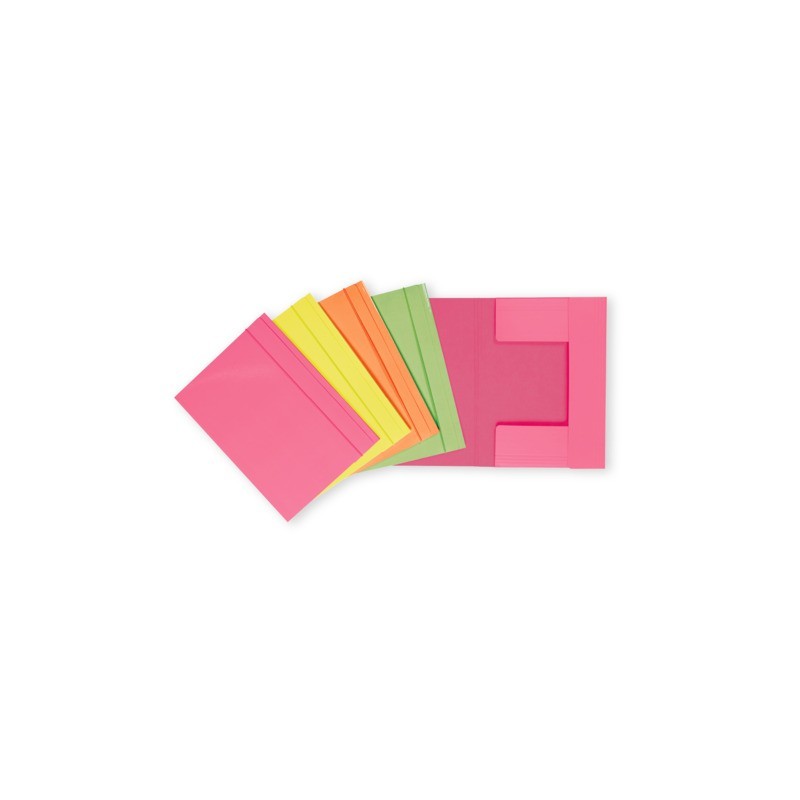 Cartella a 3 lembi con elastico Favorit 25x34,5 cm dorso 0-3 cm - conf. 25 pezzi in colori assortiti neon - 400207016