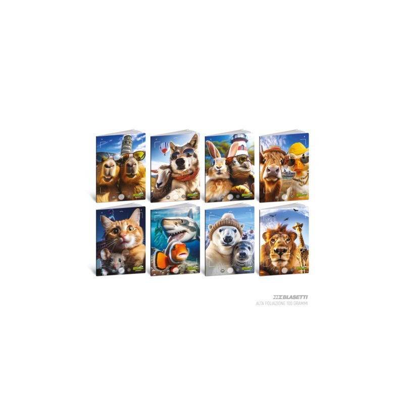 Maxi quaderno Blasetti Animal Selfie A4 - 100 g/m² - 24+1 ff - 5M - conf. 10  pezzi - 9399