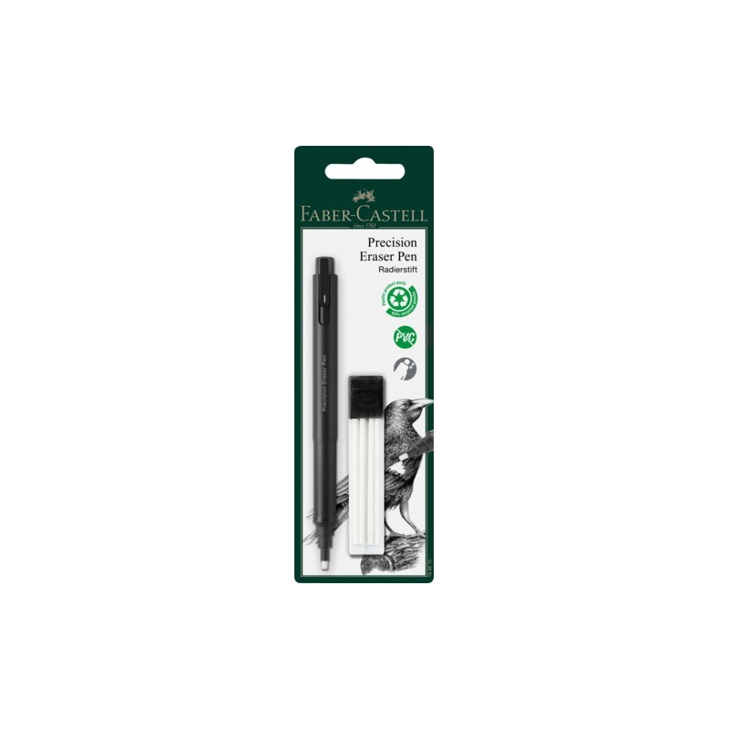 Gomma di precisione a penna Eraser Pen + gomme di ricambio Faber-Castell bianco 185610