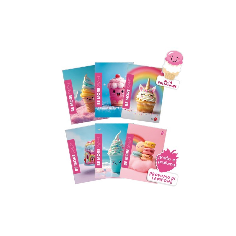 Maxi quaderno Be More Sweet A4 - 100 g/m² - 24+1 ff - 4M - copertina profumata - conf. 10 pz assortiti