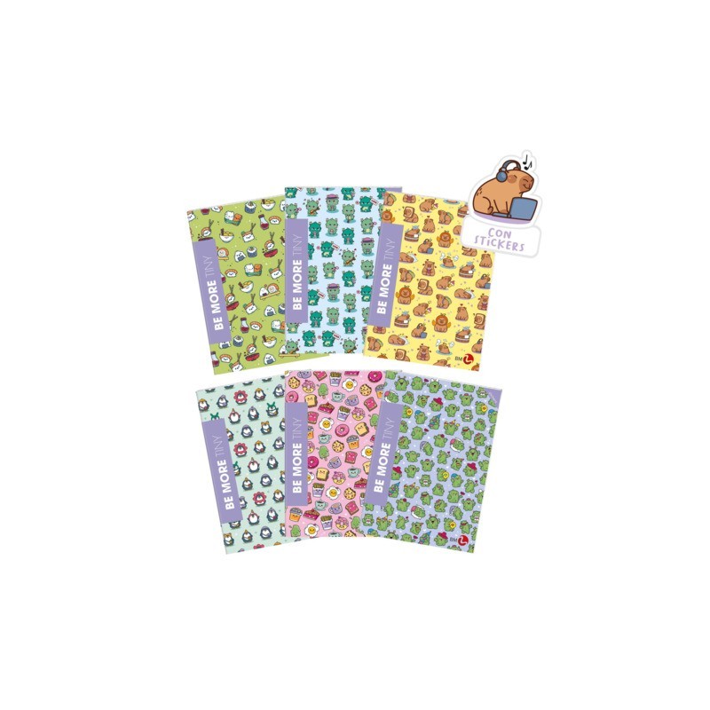 Maxi quaderno Be More Tiny A4 - 100 g/m² - 18+1 ff - 4M - con stickers - conf. 10 pz assortiti - 0122557