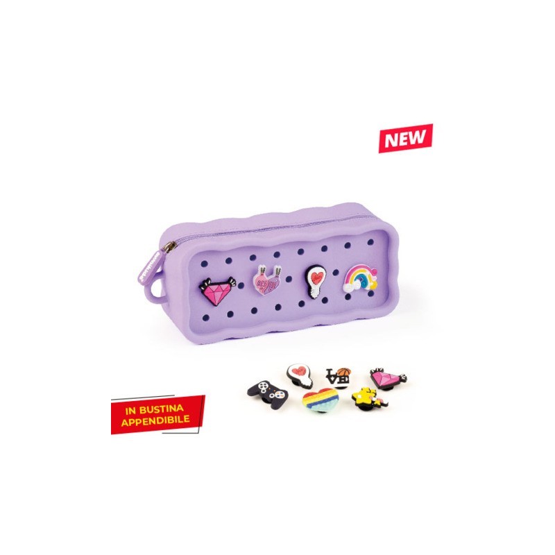 Astuccio a bustina in silicone Monikids Creative PIN-ME con spille decorative conf.da 12 pezzi in colori assortiti -