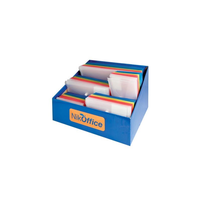 Espositore 120 buste con bottone Nikoffice varie misure in colori trasparenti assortiti - 01NIK214/ES