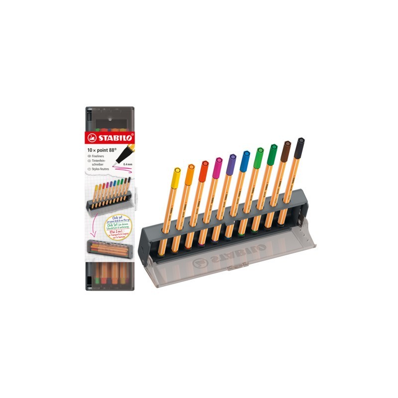Click set 10 fineliner Stabilo Point 88 tratto 0,4 mm in colori assortiti - 8810-5