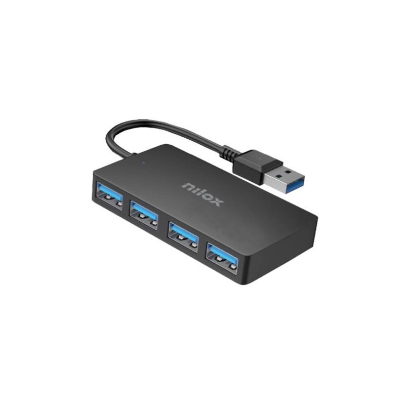 Hub slim USB-A Nilox Tech 4x USB-A 3.2 Gen 1 SuperSpeed fino a 5 Gbps 7,6x4,1x1,1 cm - colore nero - NXHUB403