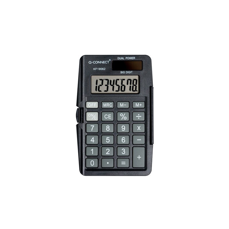 Calcolatrice tascabile Q-Connect a doppia alimentazione in ABS a 8 cifre con custodia - KF19062
