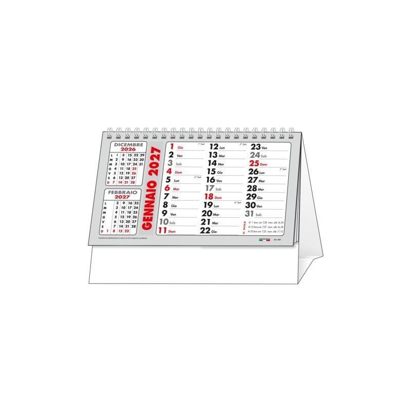 Calendario spiralato da tavolo 2027 Basic 19x14 cm - rosso/nero - conf. 100 pezzi - 27-TV223011