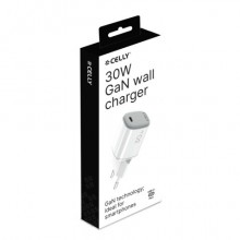 Caricatore da parete Celly UPTC1 GaN 1x USB-C 30W bianco UPTC1USBC30WWH